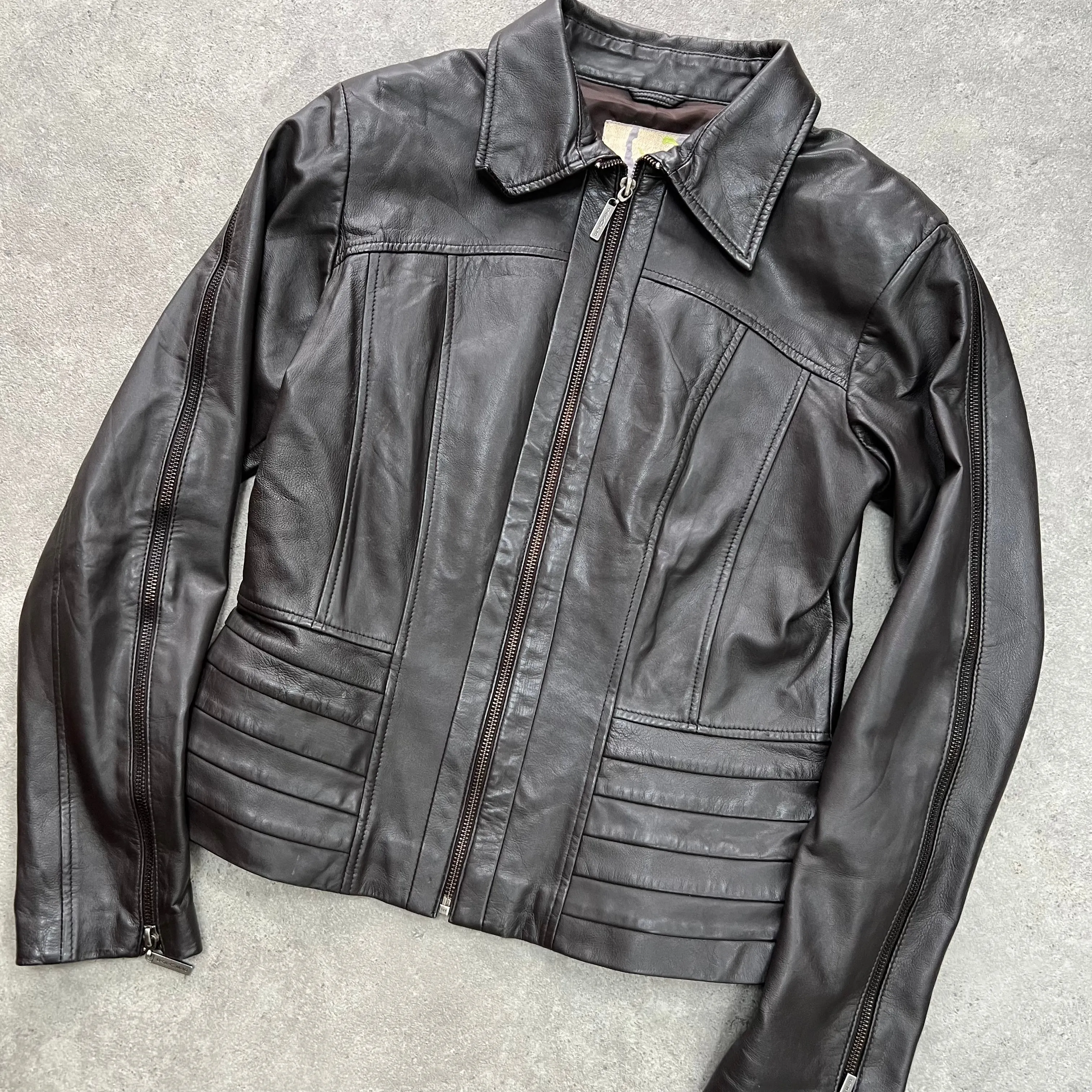 90s real leather zip up jacket - Size M