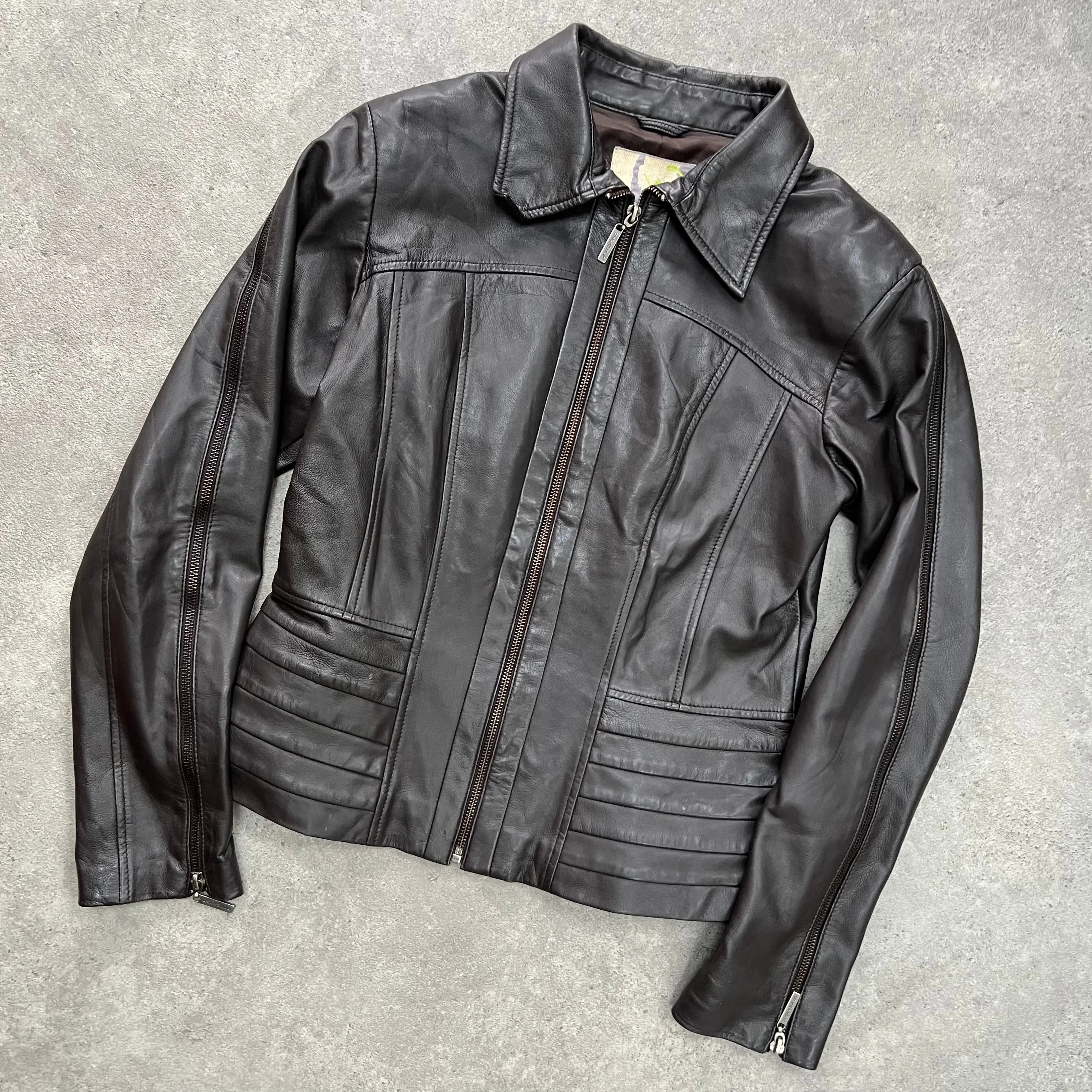 90s real leather zip up jacket - Size M