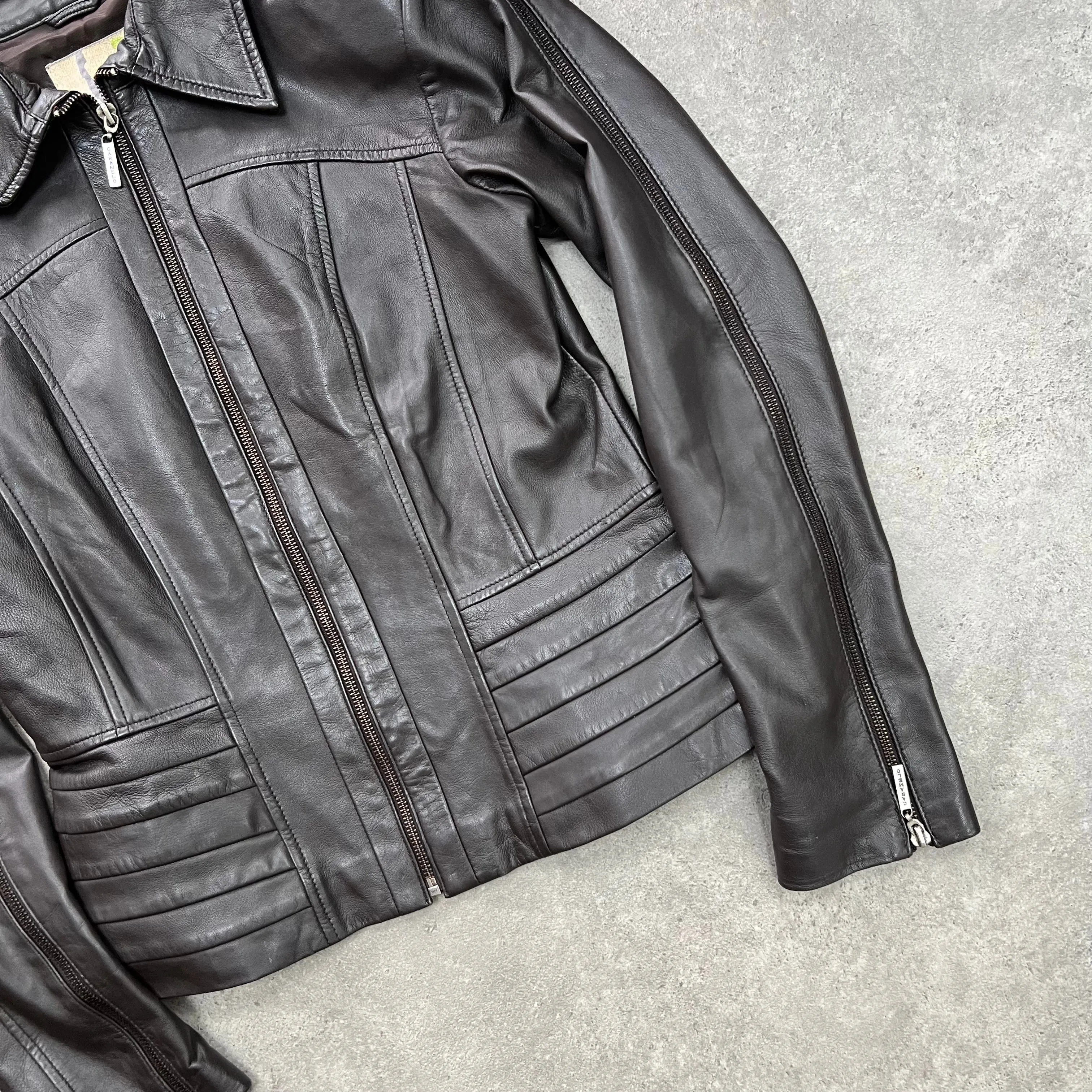 90s real leather zip up jacket - Size M
