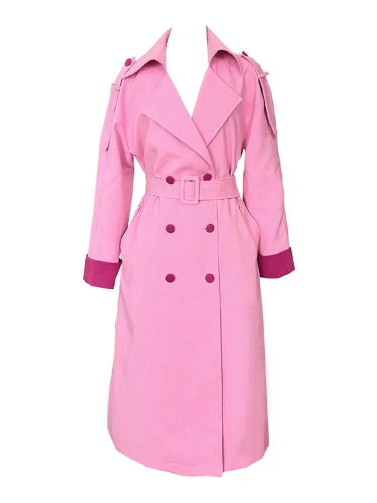 Belt Lapel Double Breasted Pockets Spelt Windbreaker Trench Coat