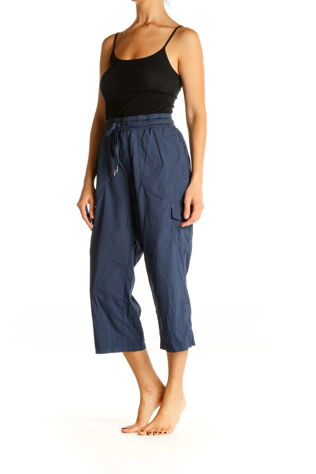 Blue Solid Casual Cargos Pants