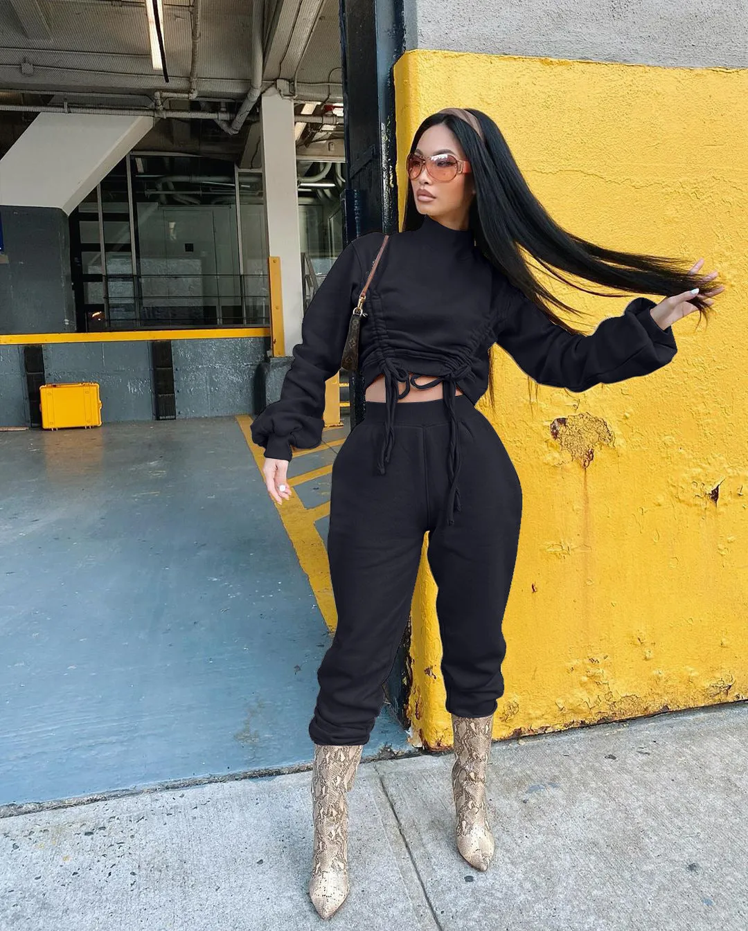 Drawstring sweater suit