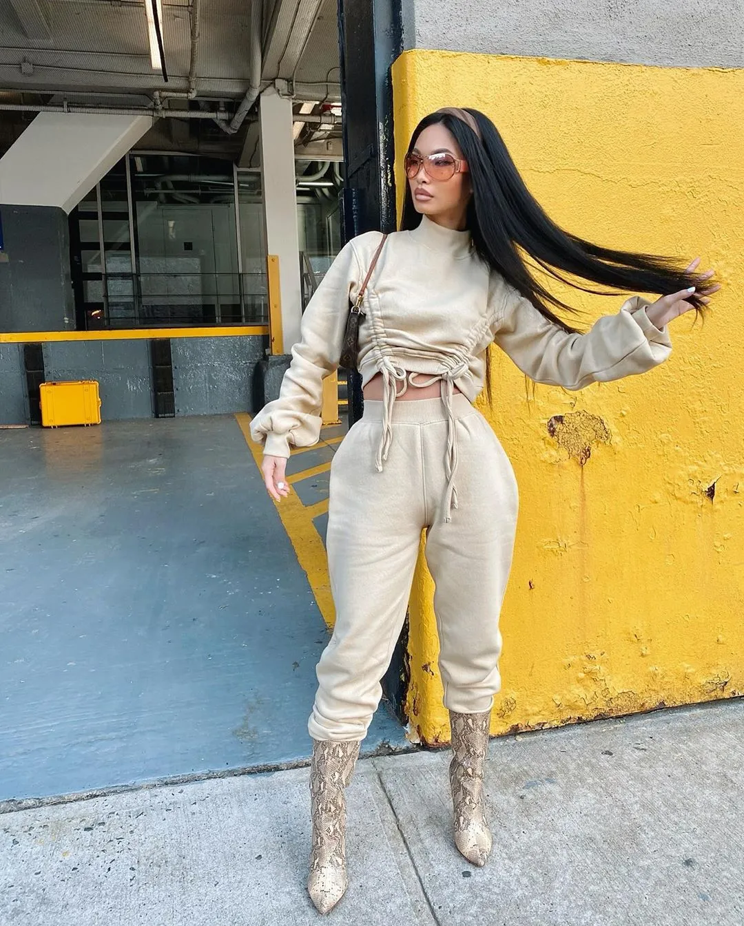 Drawstring sweater suit