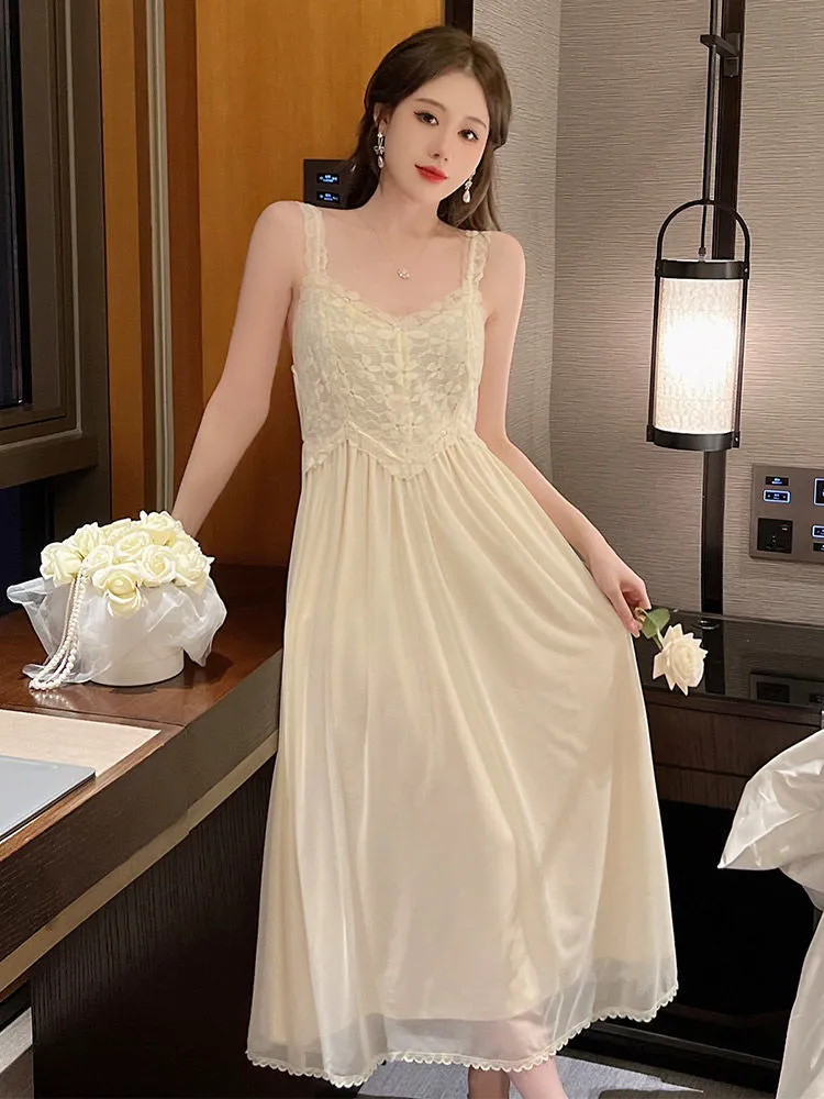 Hulianfu Autumn Lace Strap Dresses for Women Sweet Vintage Korean Style Long Party Dresses Elegant Casual Women's Dresses Designer
