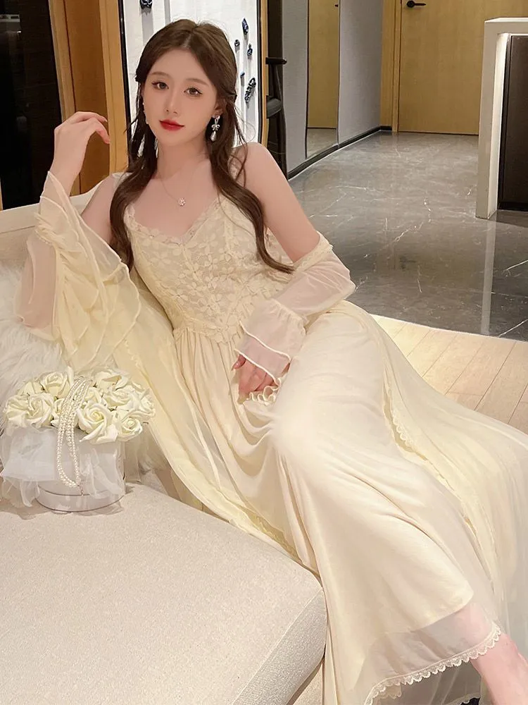 Hulianfu Autumn Lace Strap Dresses for Women Sweet Vintage Korean Style Long Party Dresses Elegant Casual Women's Dresses Designer