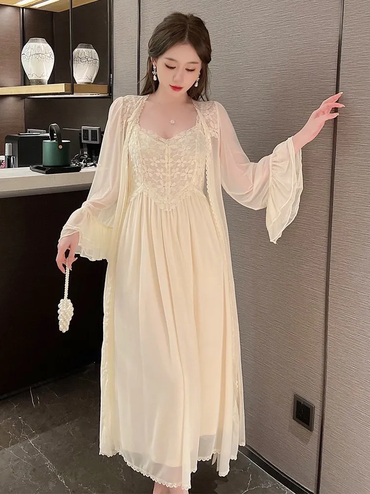 Hulianfu Autumn Lace Strap Dresses for Women Sweet Vintage Korean Style Long Party Dresses Elegant Casual Women's Dresses Designer