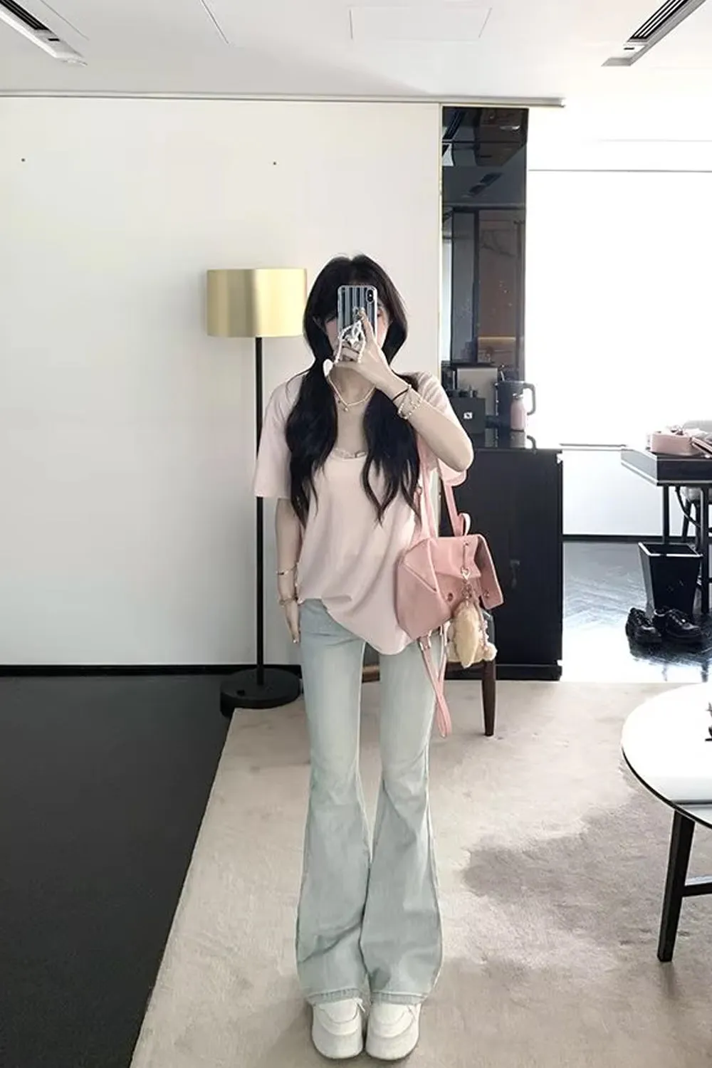 Lace Spliced Waist Long Jeans Pants