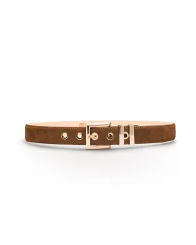 Laura brown suede gold eyelets belt
