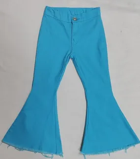 P0082 blue elastic button bell bottom denim pants RTS 20230110 preorder