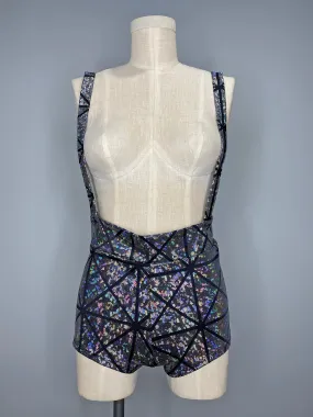 Silver Disco Suspender Booty Shorts