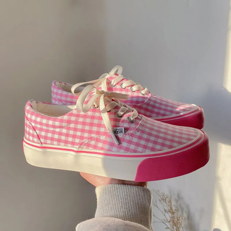 Ulzzang Style Pink Sakura Polka Dot Canvas Shoes