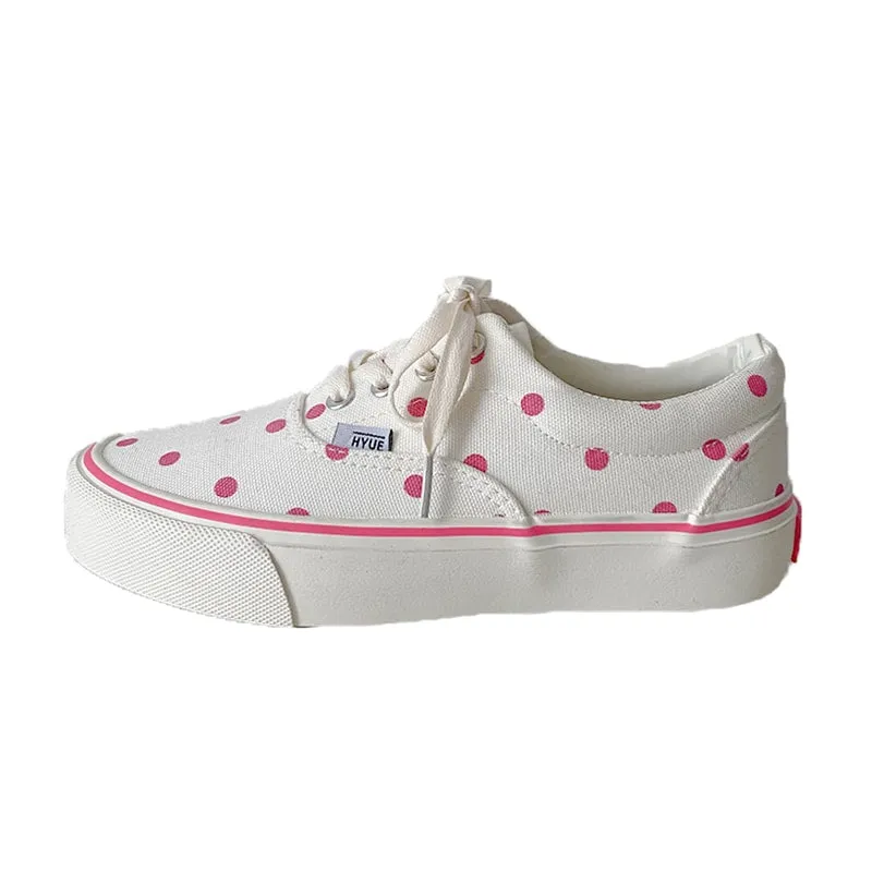Ulzzang Style Pink Sakura Polka Dot Canvas Shoes